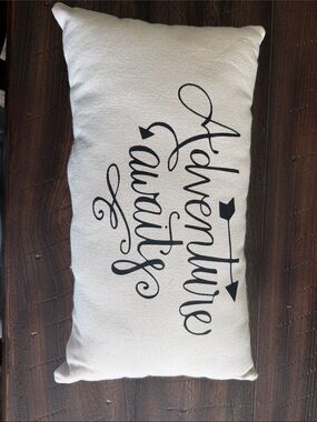 Accent Pillow - Cream with Black 'Adventure Awaits'